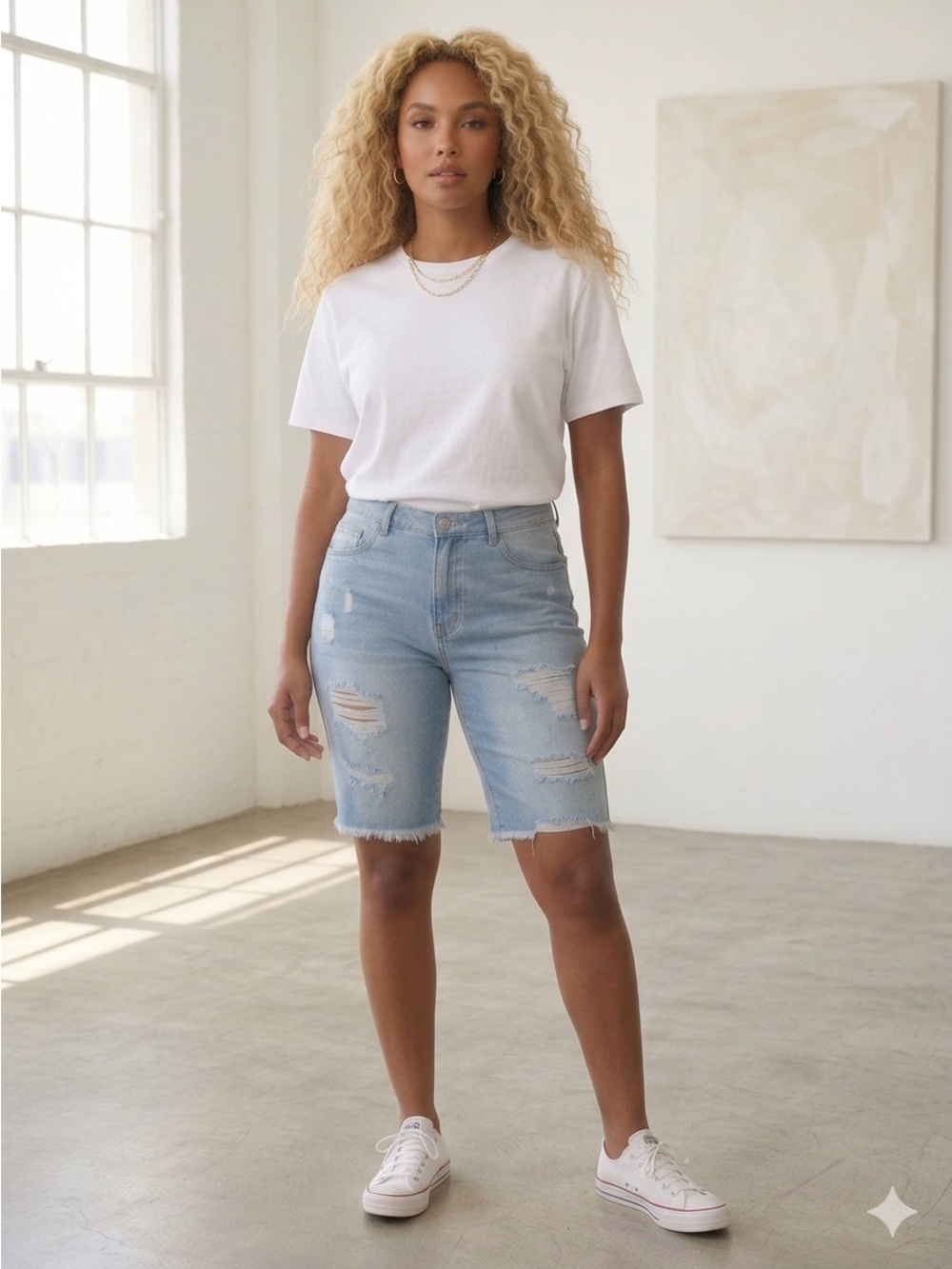 NWT NXH Distressed Denim Bermuda Shorts - Size XL